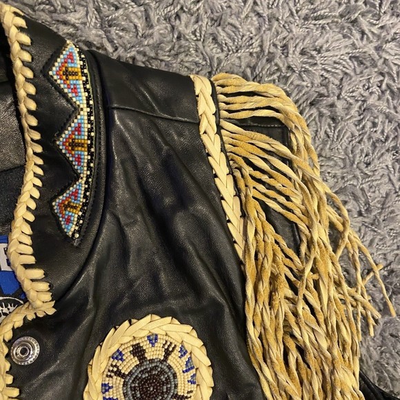Tribe America NEW Women’s Leather Vest With Fringe Bone Bead Work Made In USA 12 - Picture 5 of 16